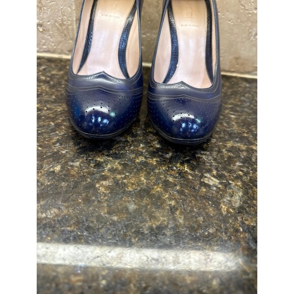 Vintage Fendi Navy Blue Leather Pumps 7 US 37.5 EU GUC - Picture 2 of 12